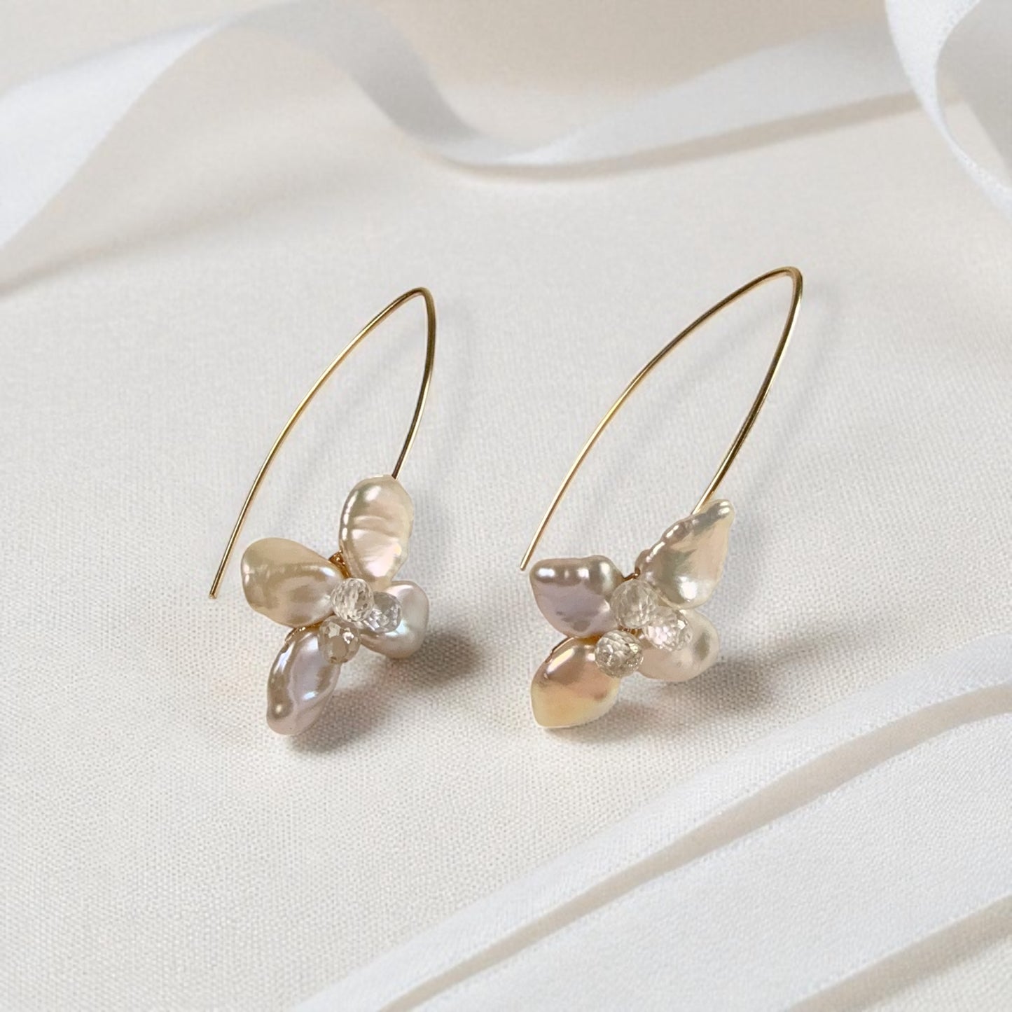 Pearl and Topaz Floral Dangle Earrings