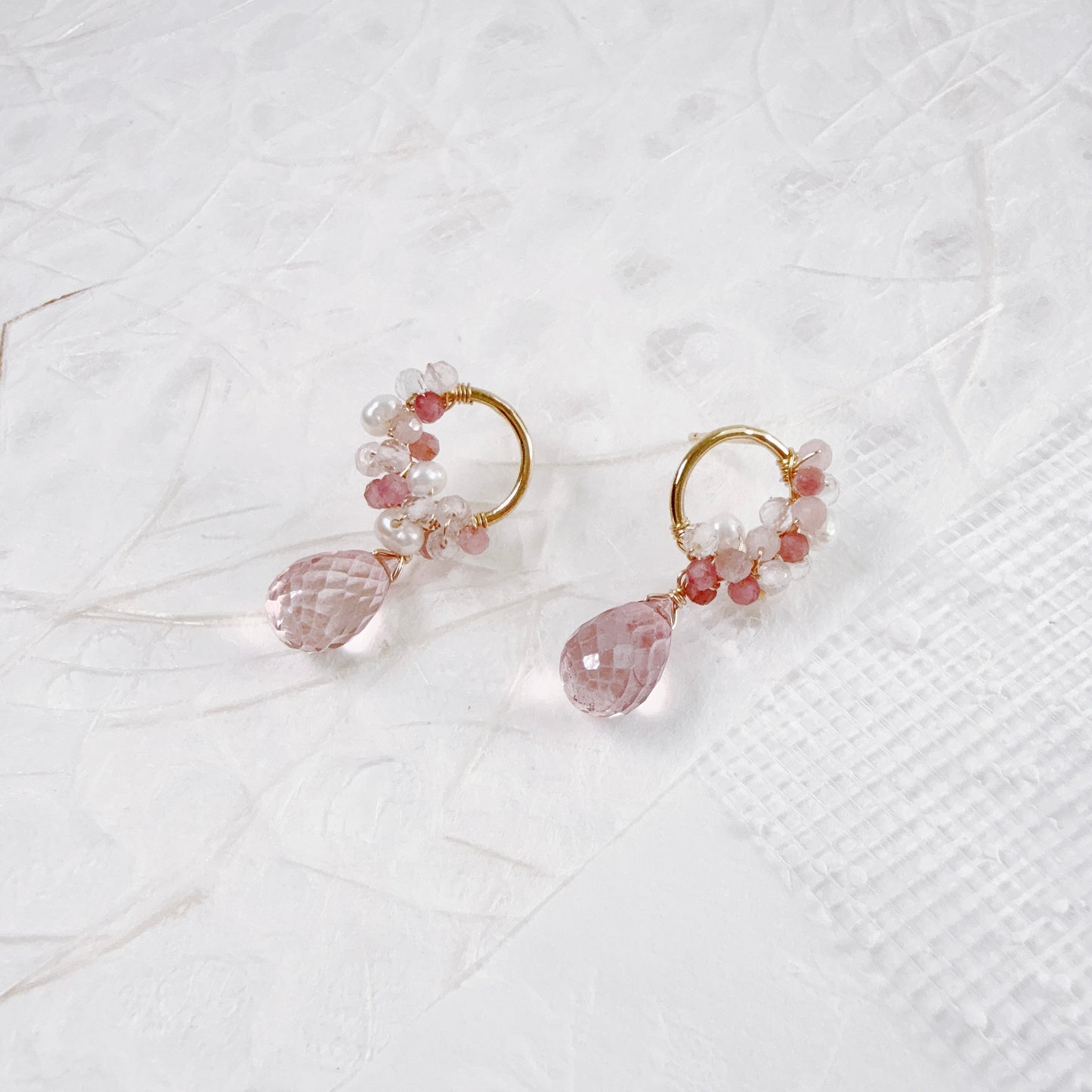 Pink Topaz Floral Dangle Earrings