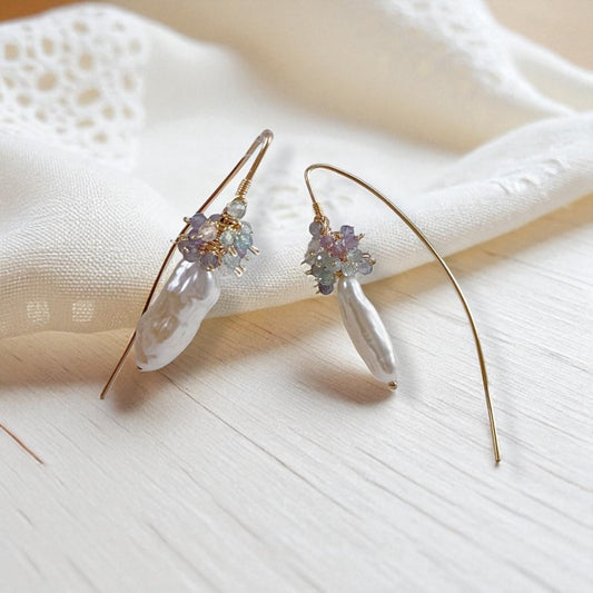 Stick Pearl and Bead Dangle Earrings