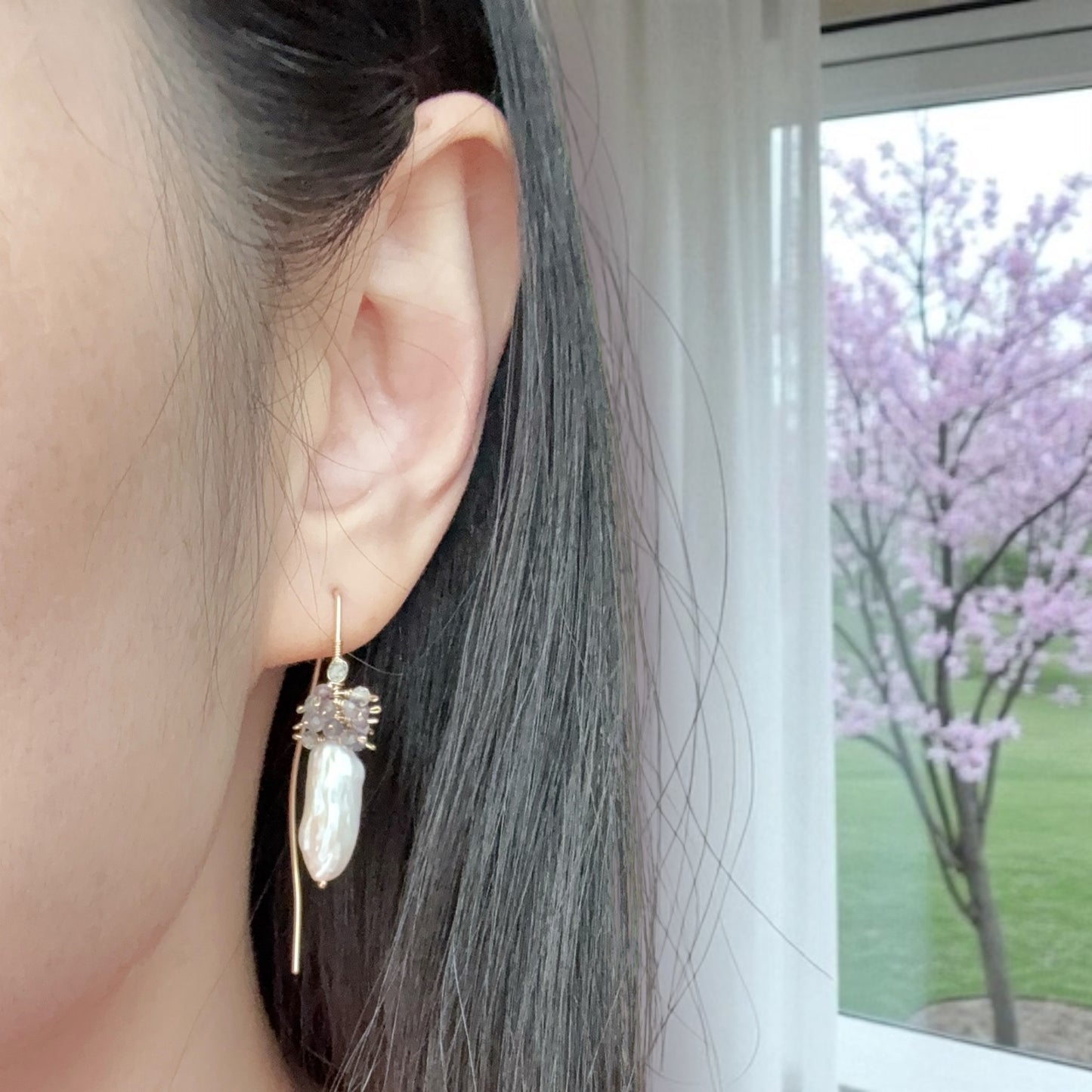 Stick Pearl and Bead Dangle Earrings