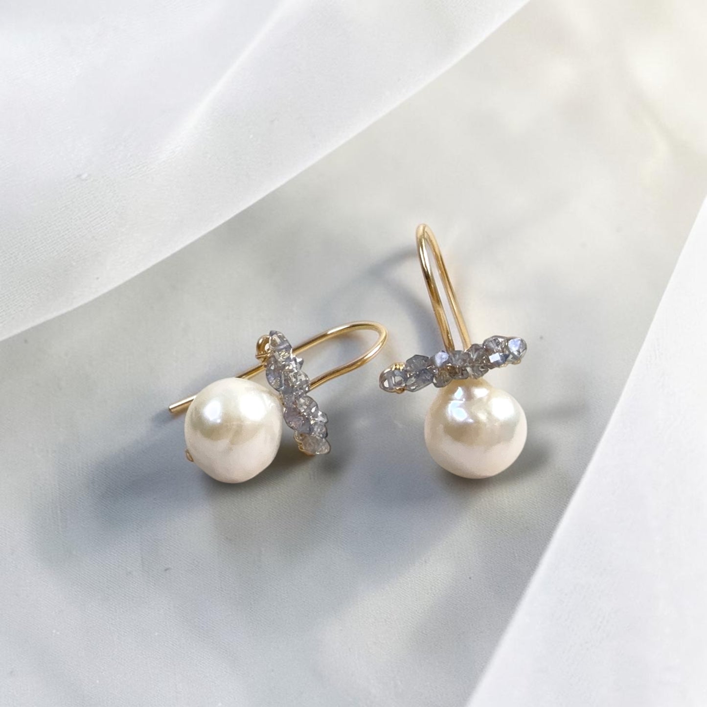 Baroque Pearl with Blue Herkimer Earrings