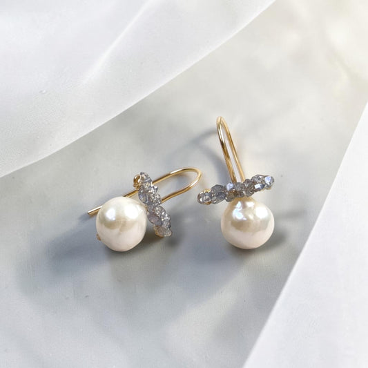Baroque Pearl with Blue Herkimer Earrings