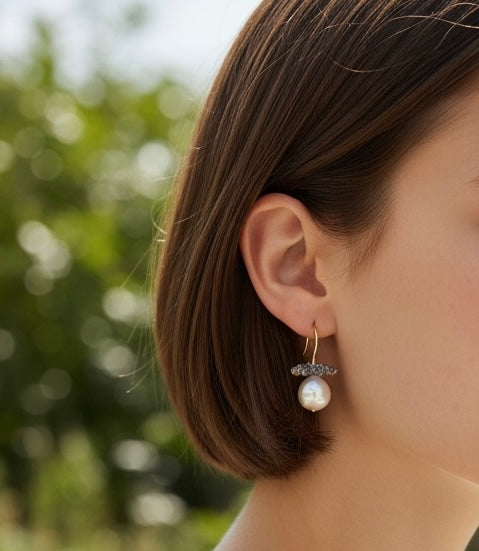 Baroque Pearl with Blue Herkimer Earrings