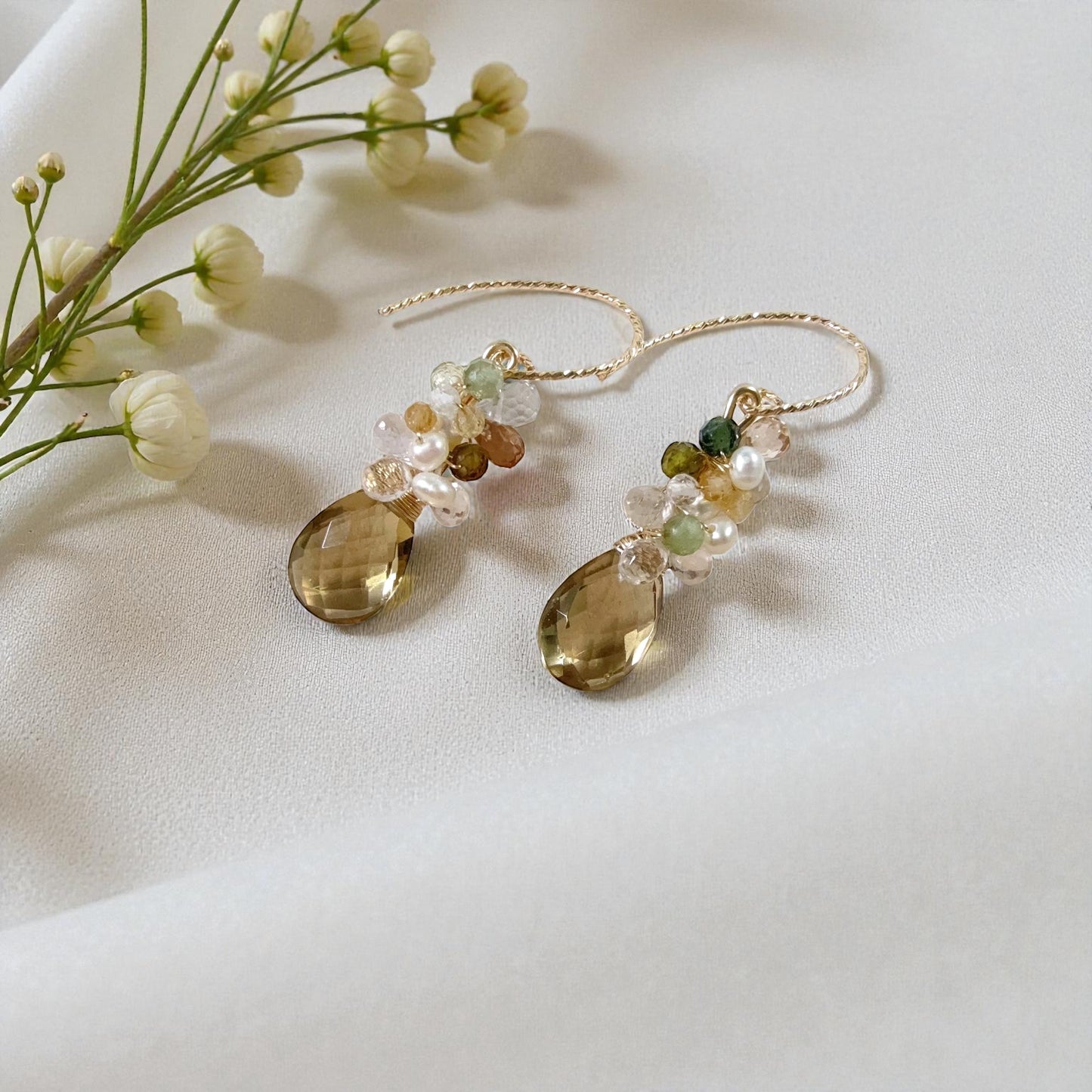 Lemon Quartz Floral Dangle Earrings