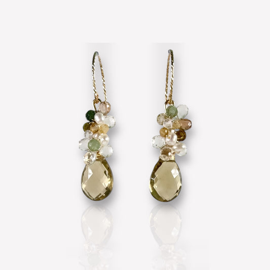 Lemon Quartz Floral Dangle Earrings