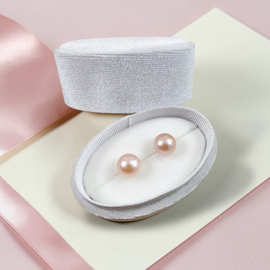 Pink Button Pearl Stud Earrings