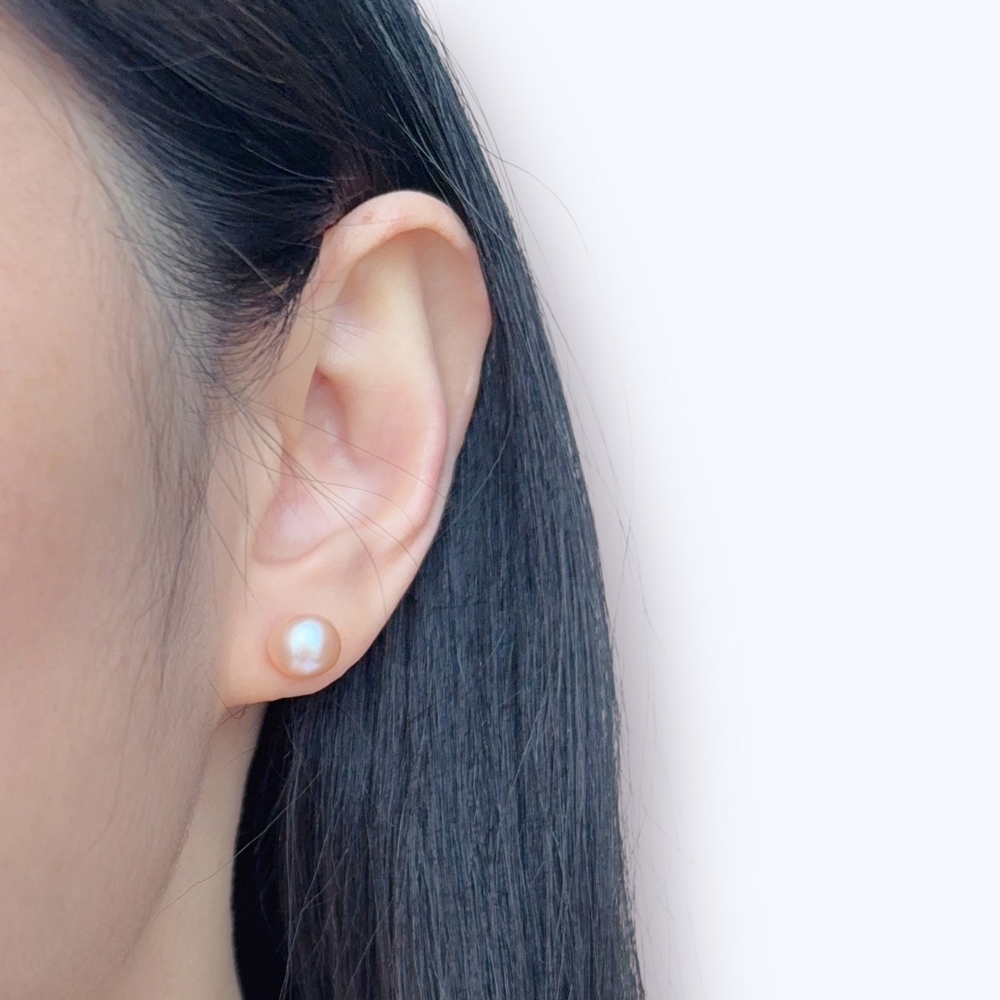 Pink Button Pearl Stud Earrings