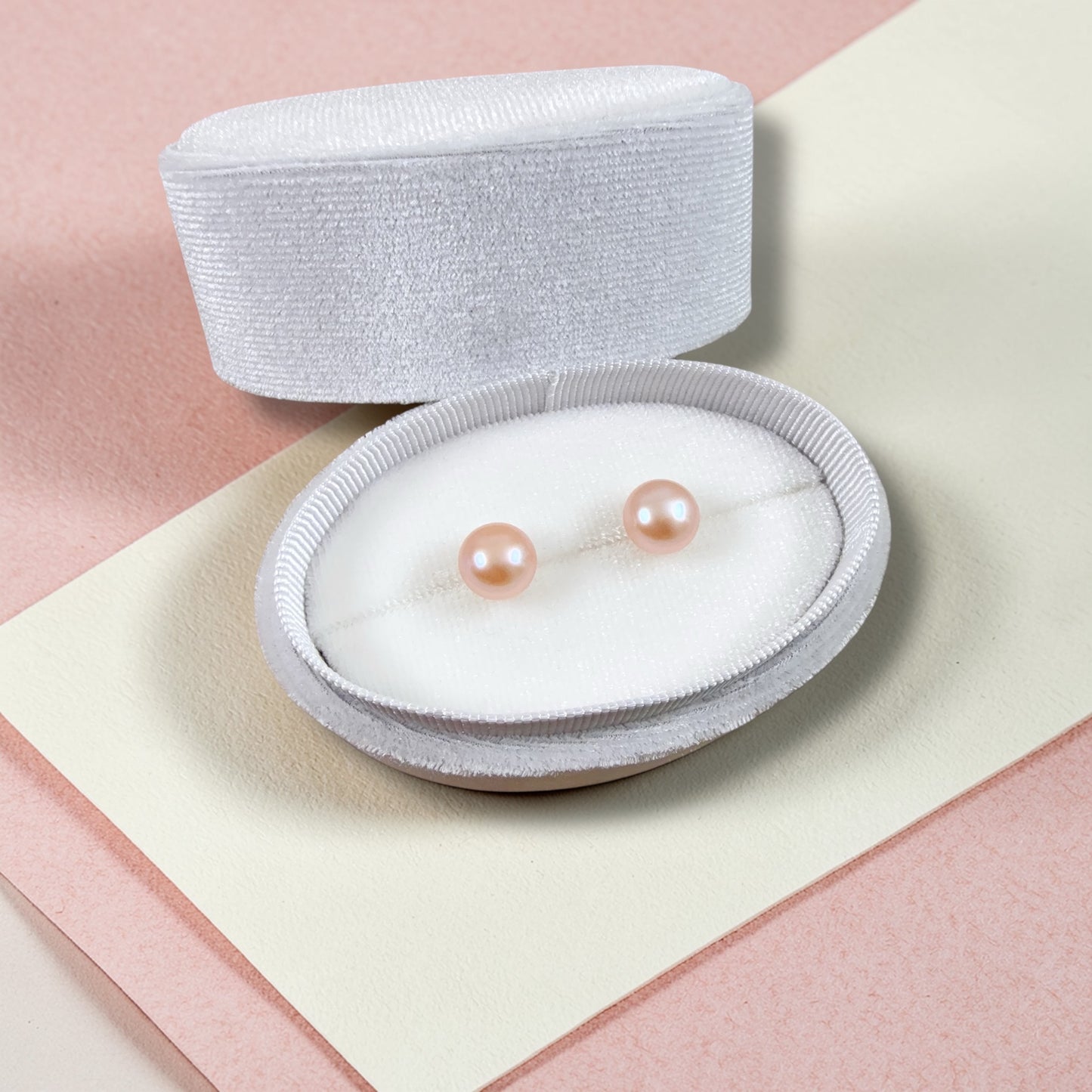 Pink Button Pearl Stud Earrings