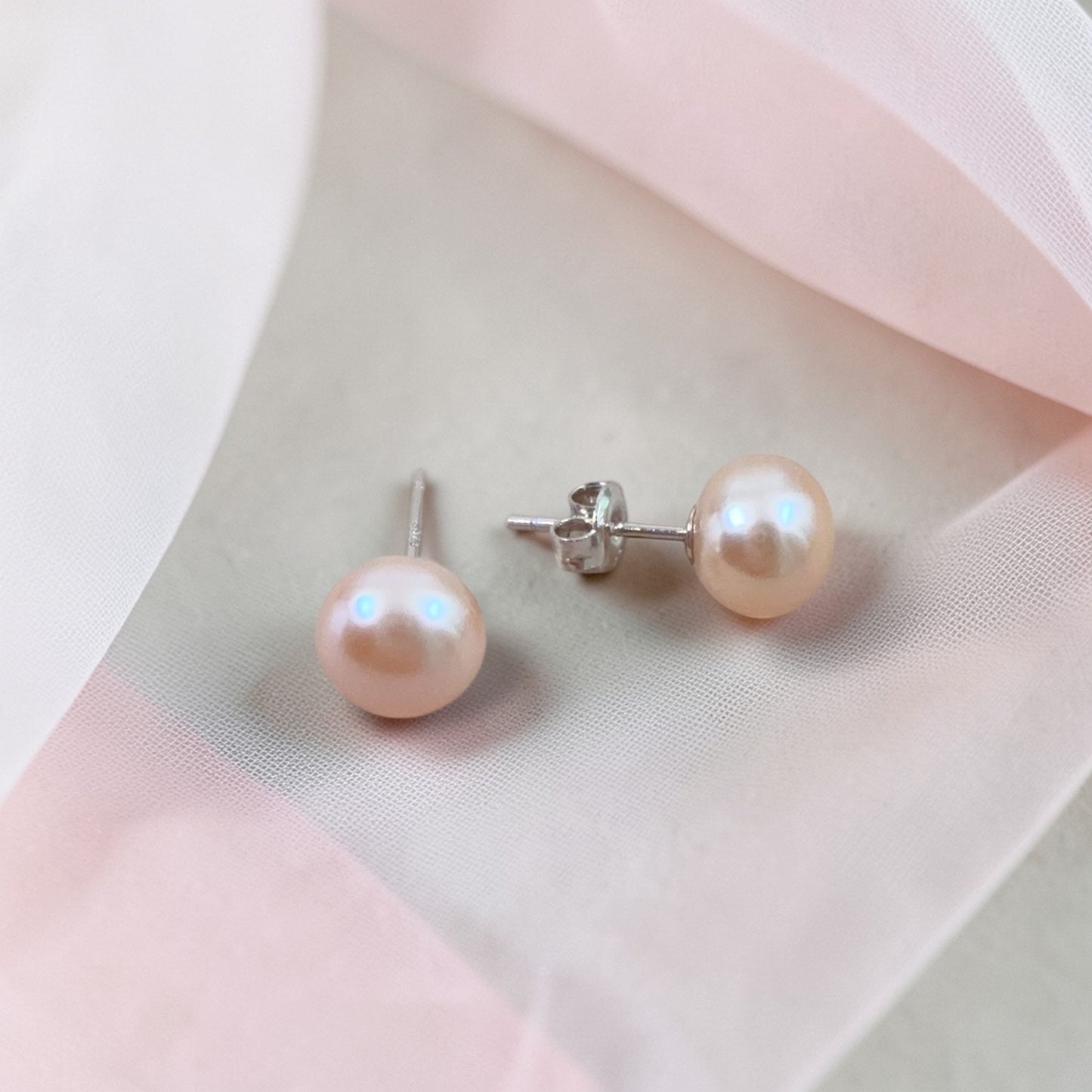 Pink Button Pearl Stud Earrings