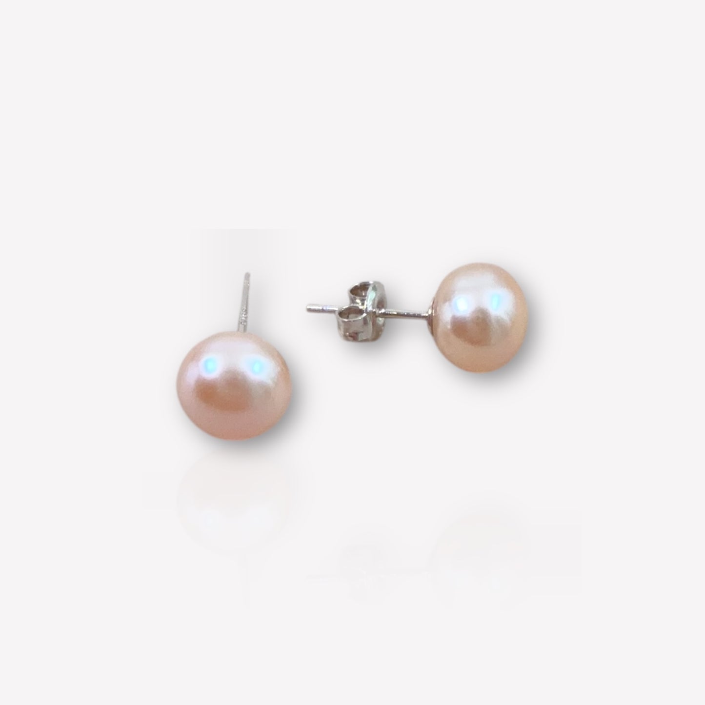Pink Button Pearl Stud Earrings