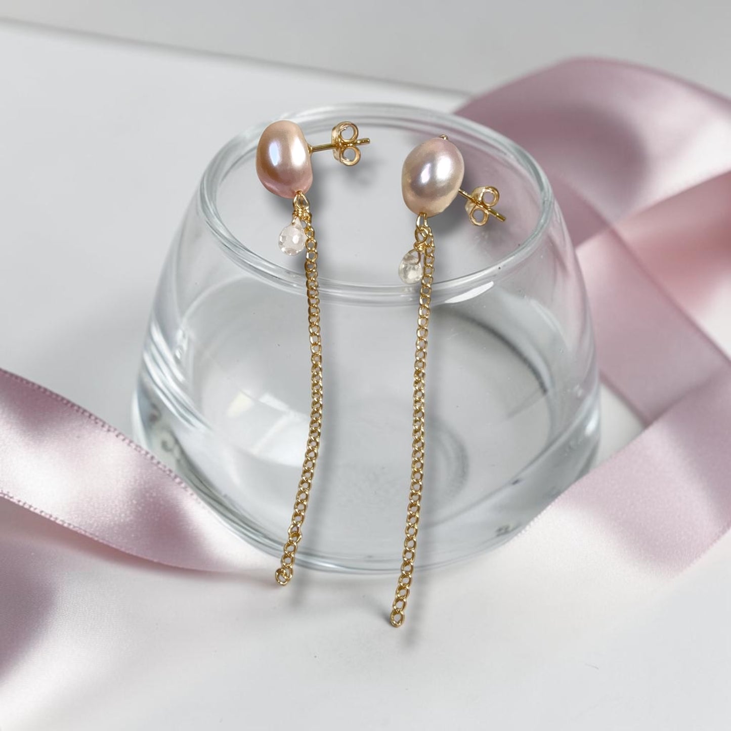 Pink Pearl Chain Earrings