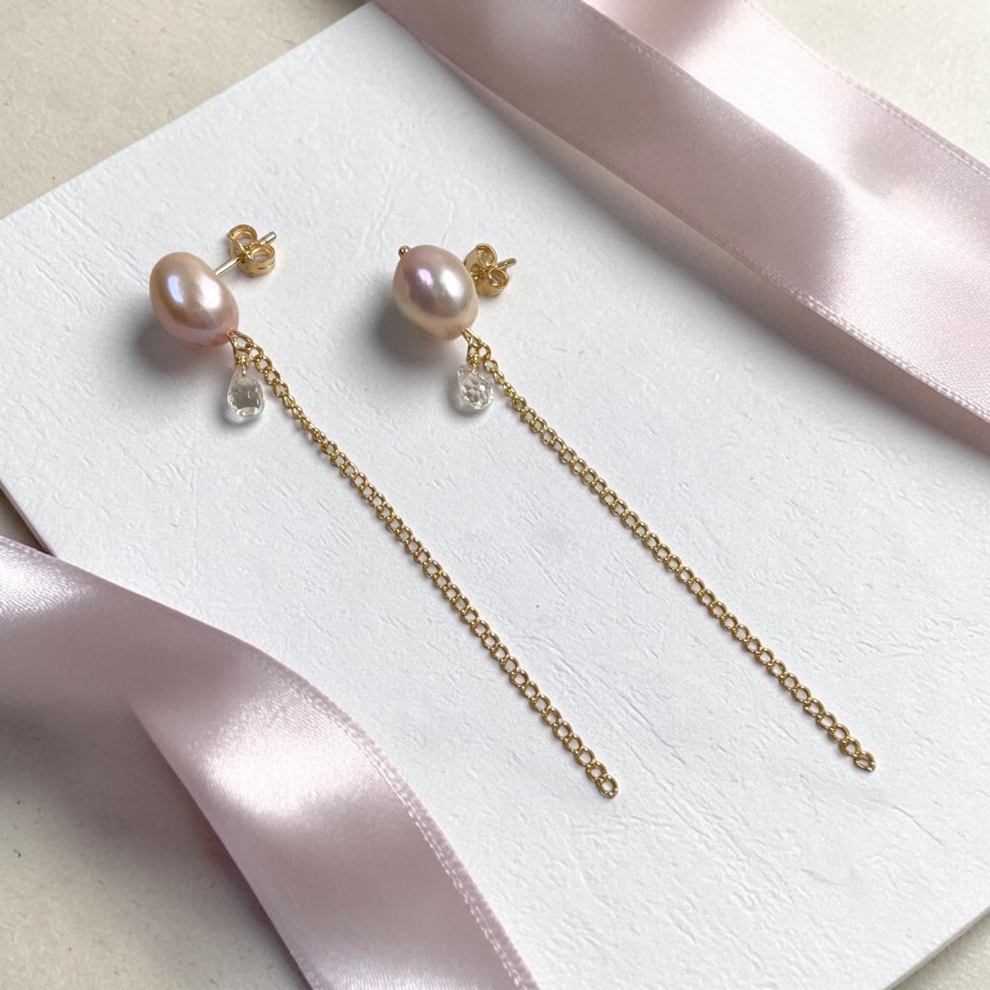 Pink Pearl Chain Earrings