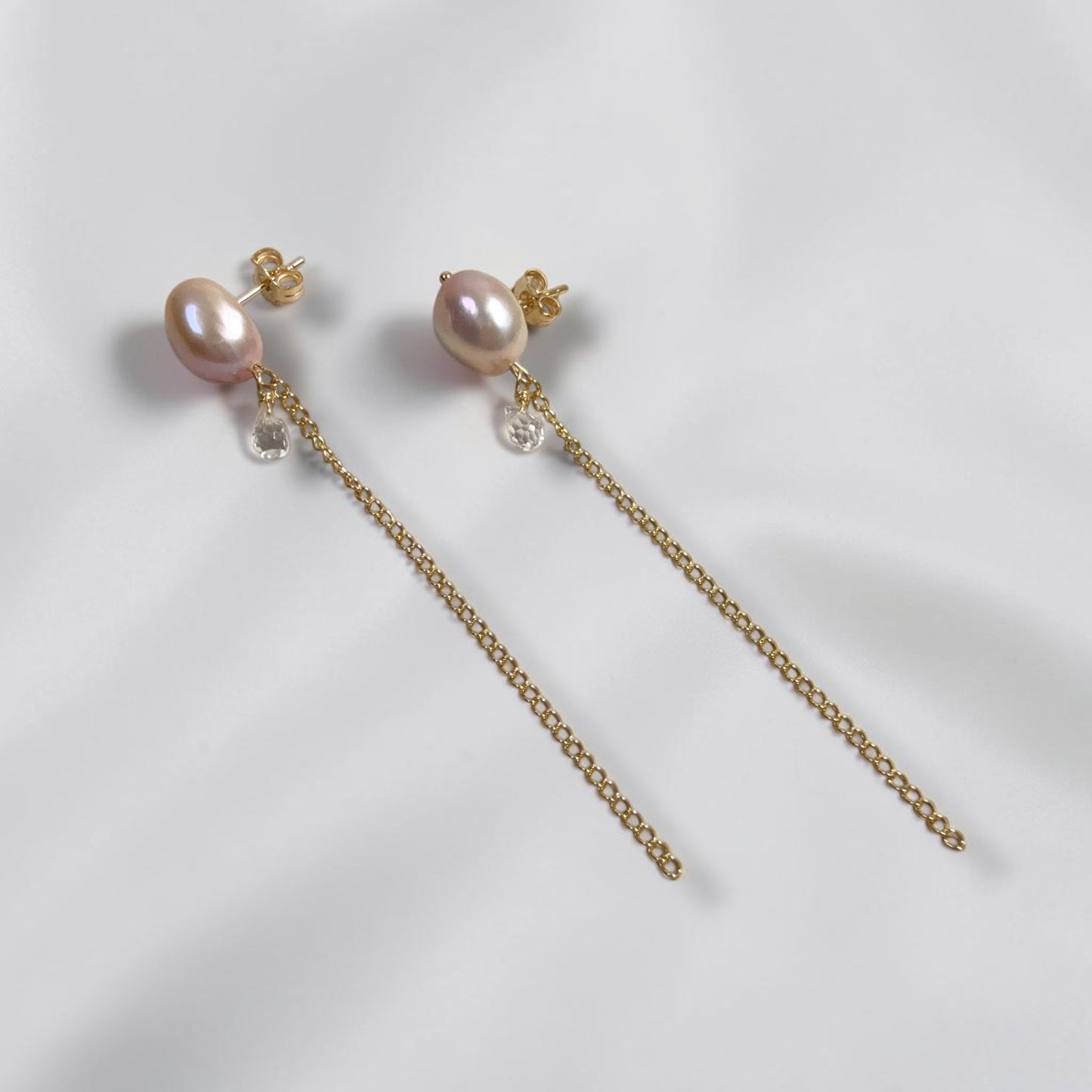 Pink Pearl Chain Earrings