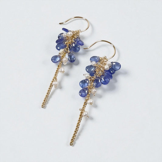 Tanzanite and Pearl Cluster Earrings
