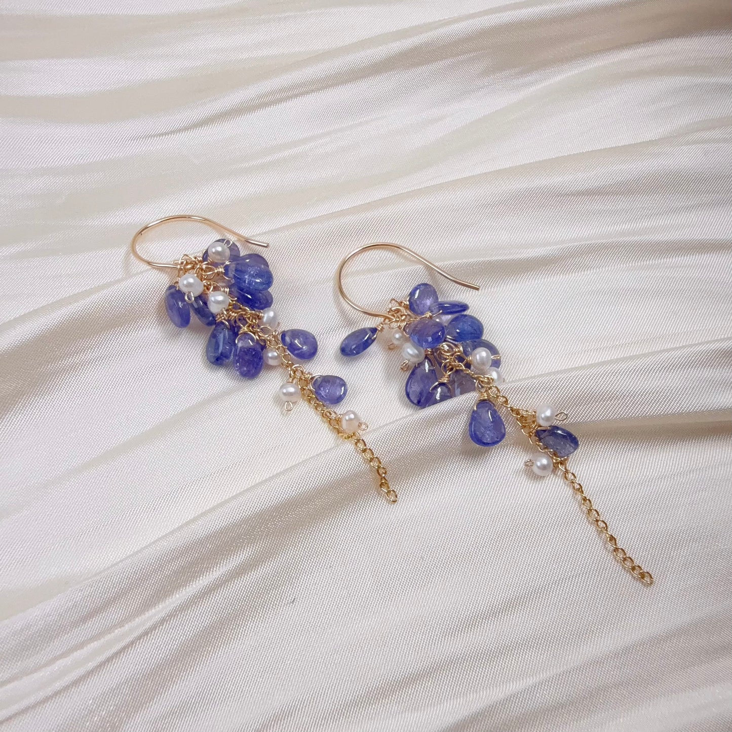 Tanzanite and Pearl Cluster Earrings