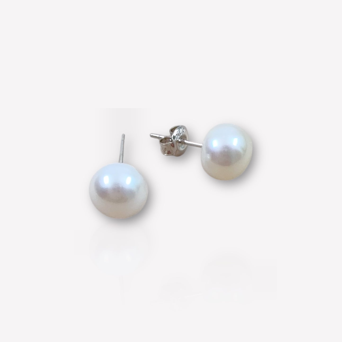 White Button Pearl Stud Earrings
