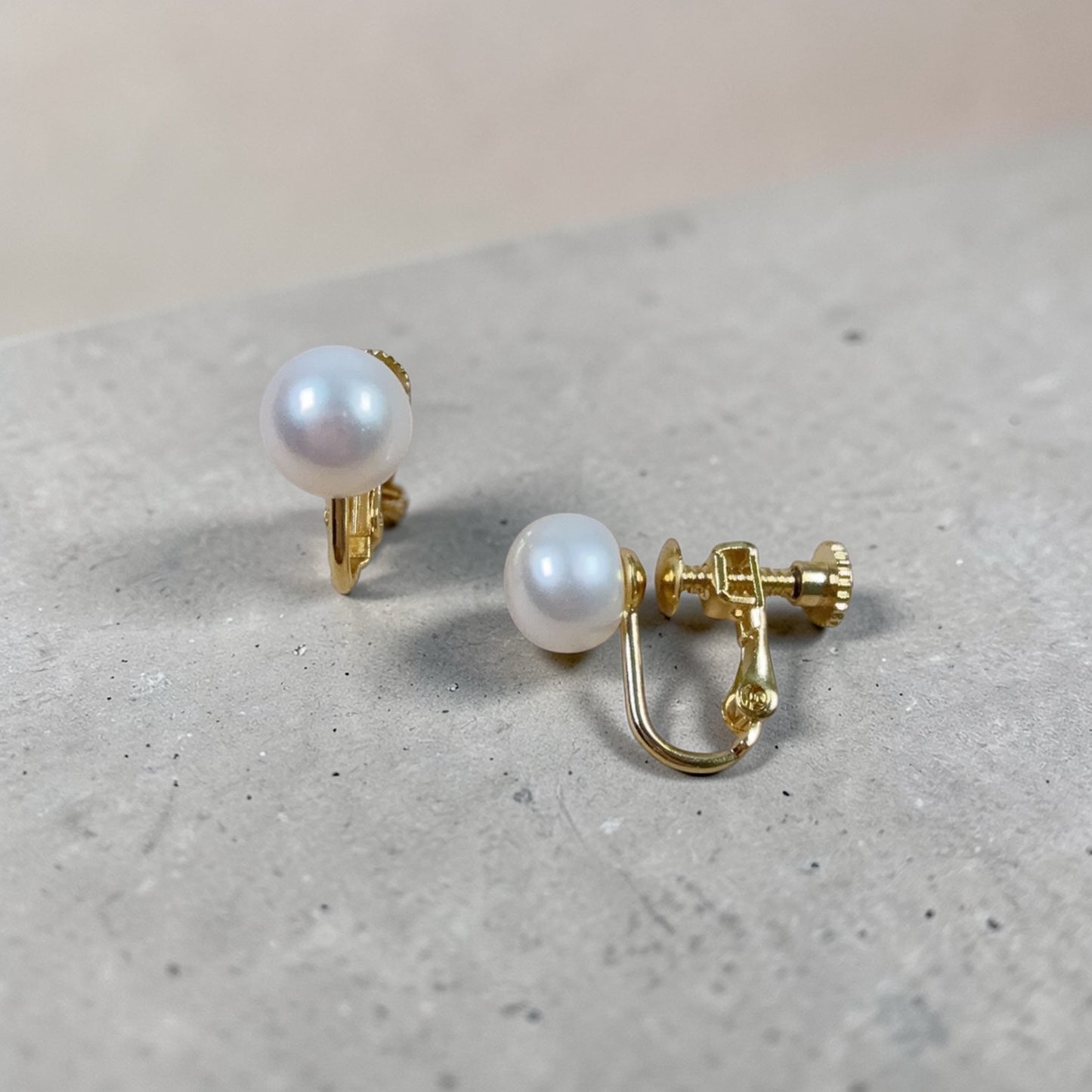 White Button Pearl Stud Earrings