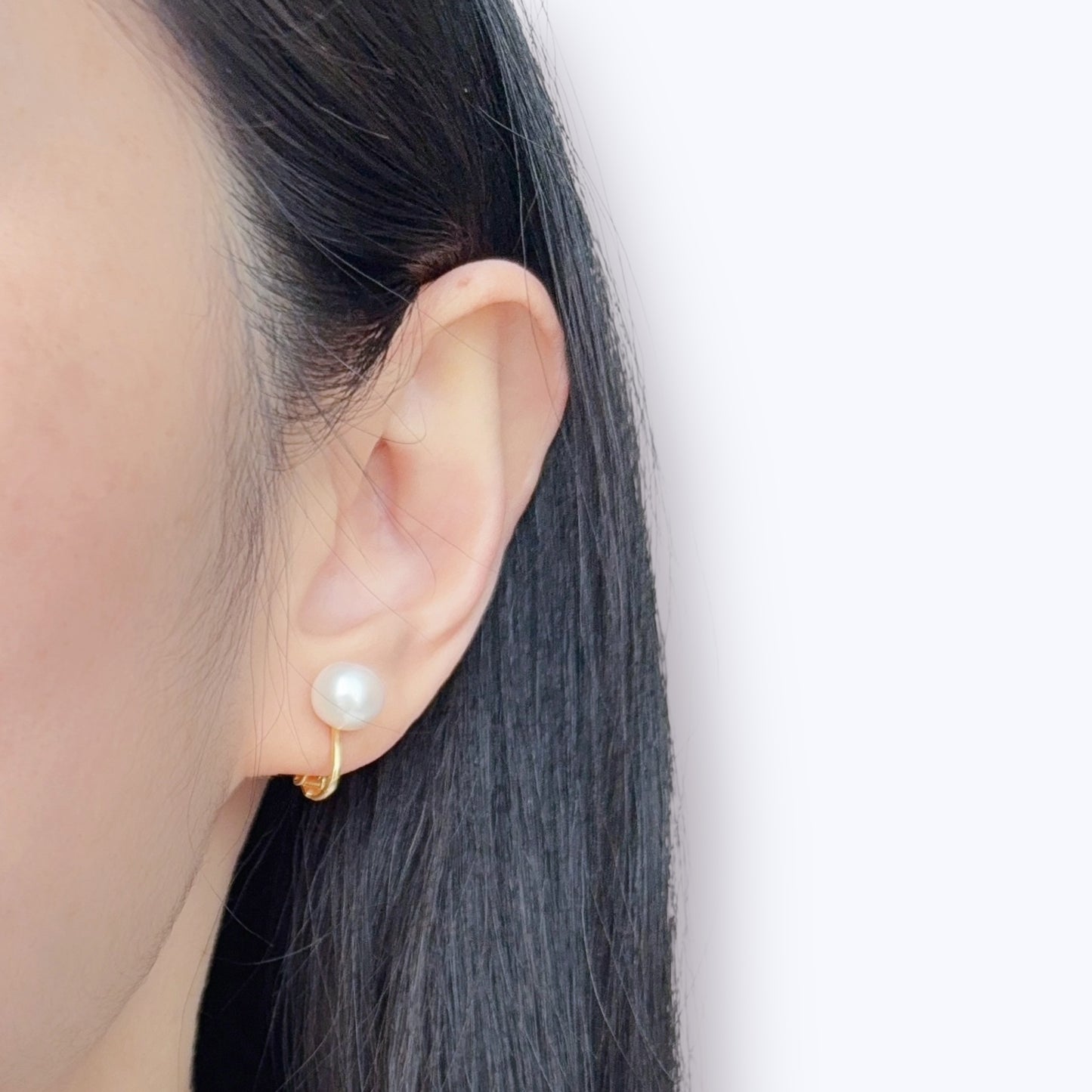 White Button Pearl Stud Earrings