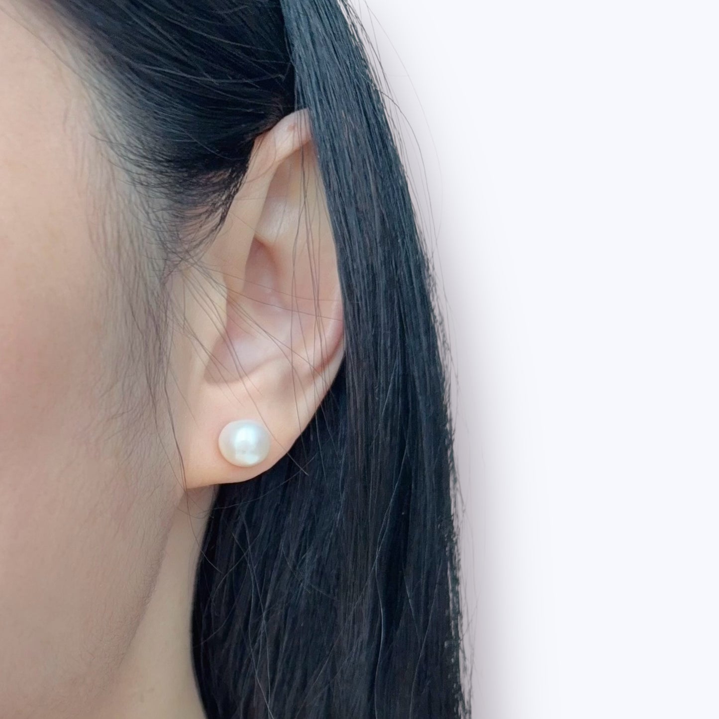 White Button Pearl Stud Earrings