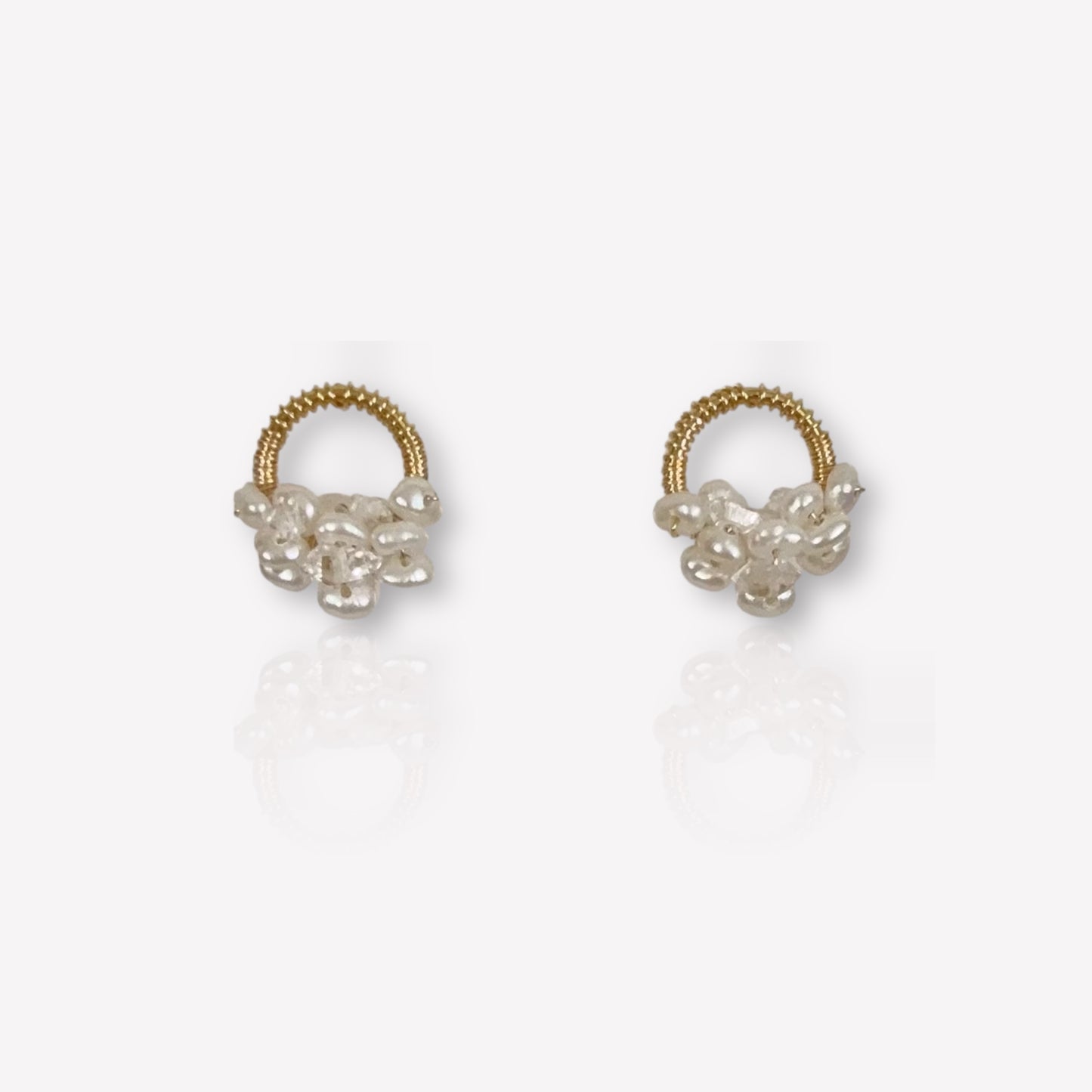 White Pearl on Loop Stud Earrings