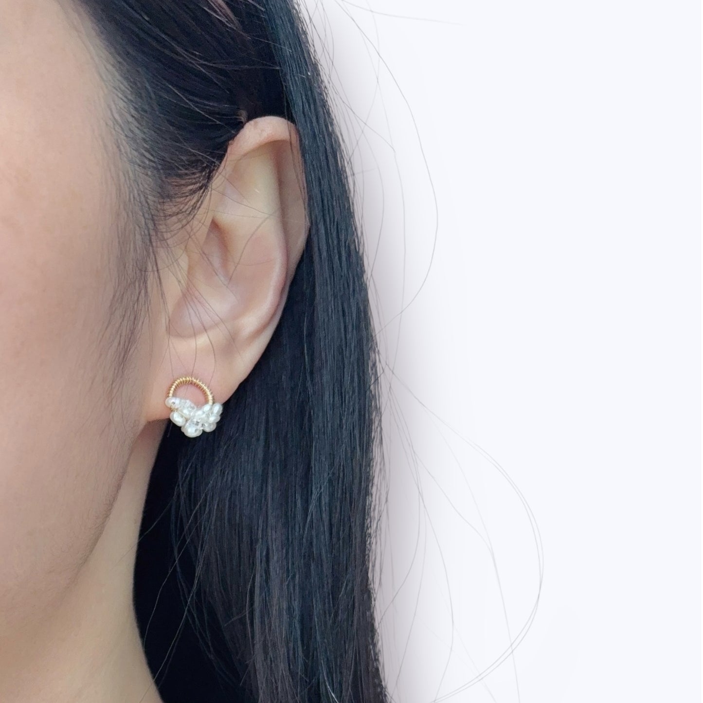 White Pearl on Loop Stud Earrings