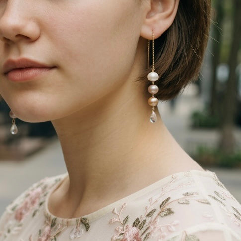 Champagne Pearl Chain Earrings