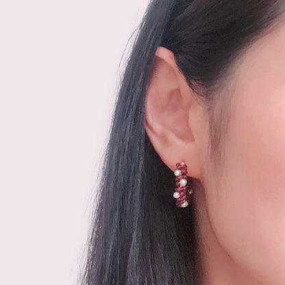 Garnet and Pearl Hoop Earrings