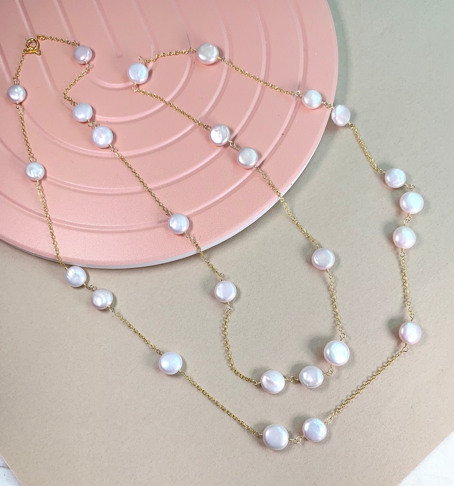 Coin Pearl Long Necklace 38"