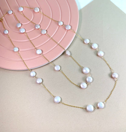 Coin Pearl Long Necklace 38"