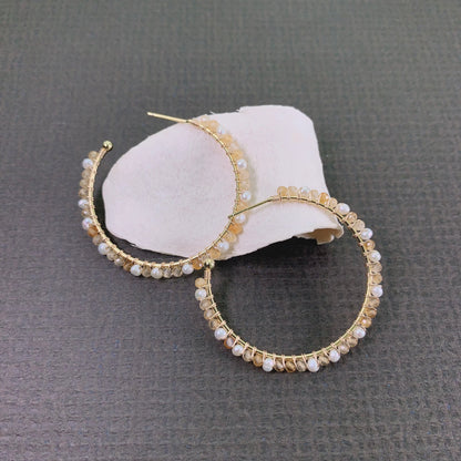 Citrine and Pearl Hoop Earrings