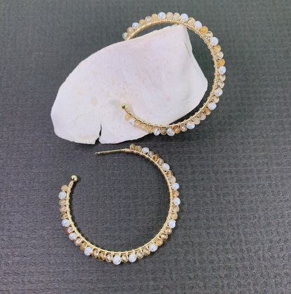 Citrine and Pearl Hoop Earrings