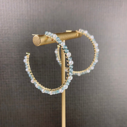 Apatite and Pearl Hoop Earrings