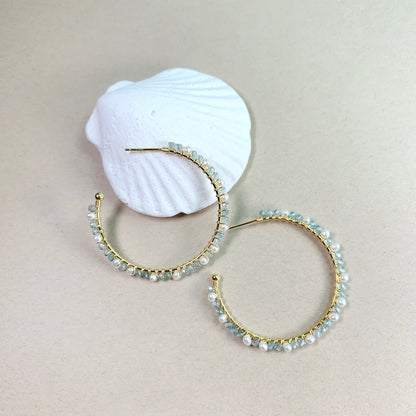 Apatite and Pearl Hoop Earrings