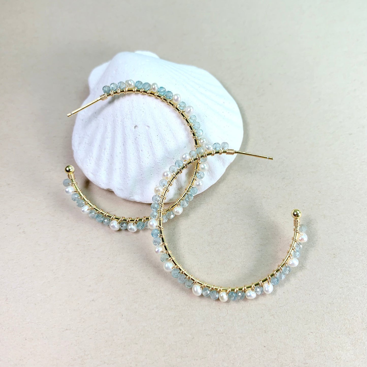 Apatite and Pearl Hoop Earrings