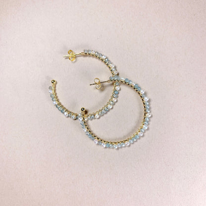 Apatite and Pearl Hoop Earrings