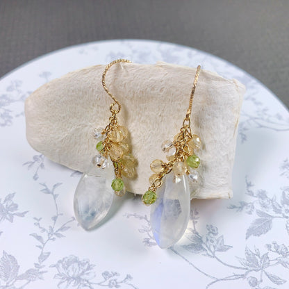 Moonstone with dainty citrine Cluster Earrings