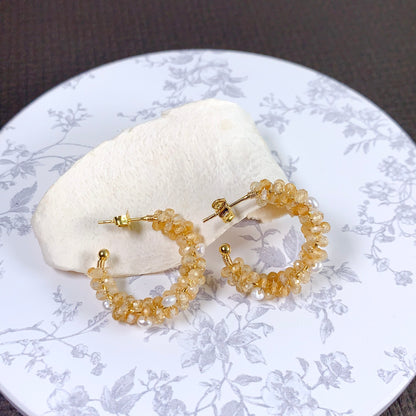 Citrine and Pearl Hoop Earrings