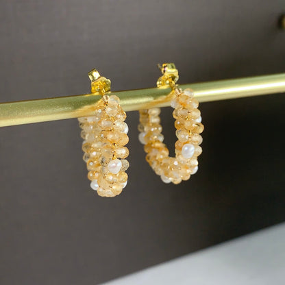 Citrine and Pearl Hoop Earrings