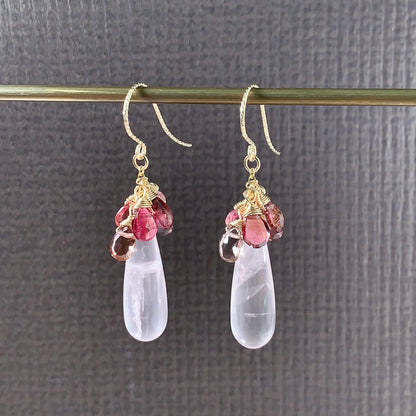 Rose Quartz with Tourmaline Dangle Earrings