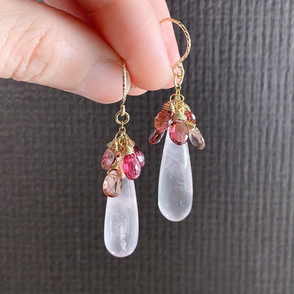 Rose Quartz with Tourmaline Dangle Earrings