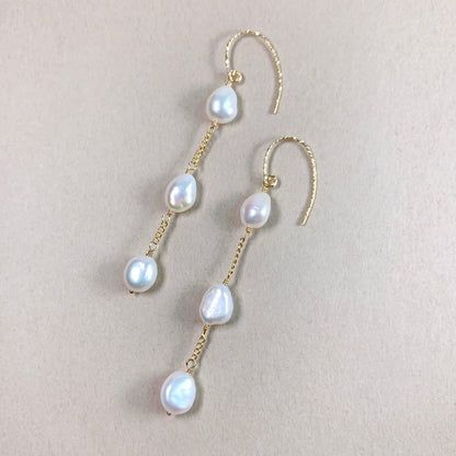 Triple Pearl Long Earrings