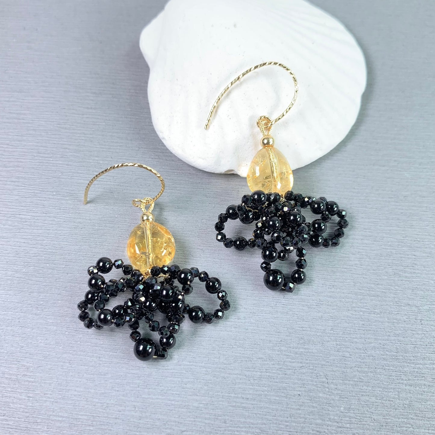 Onyx and Citrine Dangle Earrings