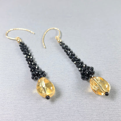 Onyx and Citrine Dangle Long Earrings