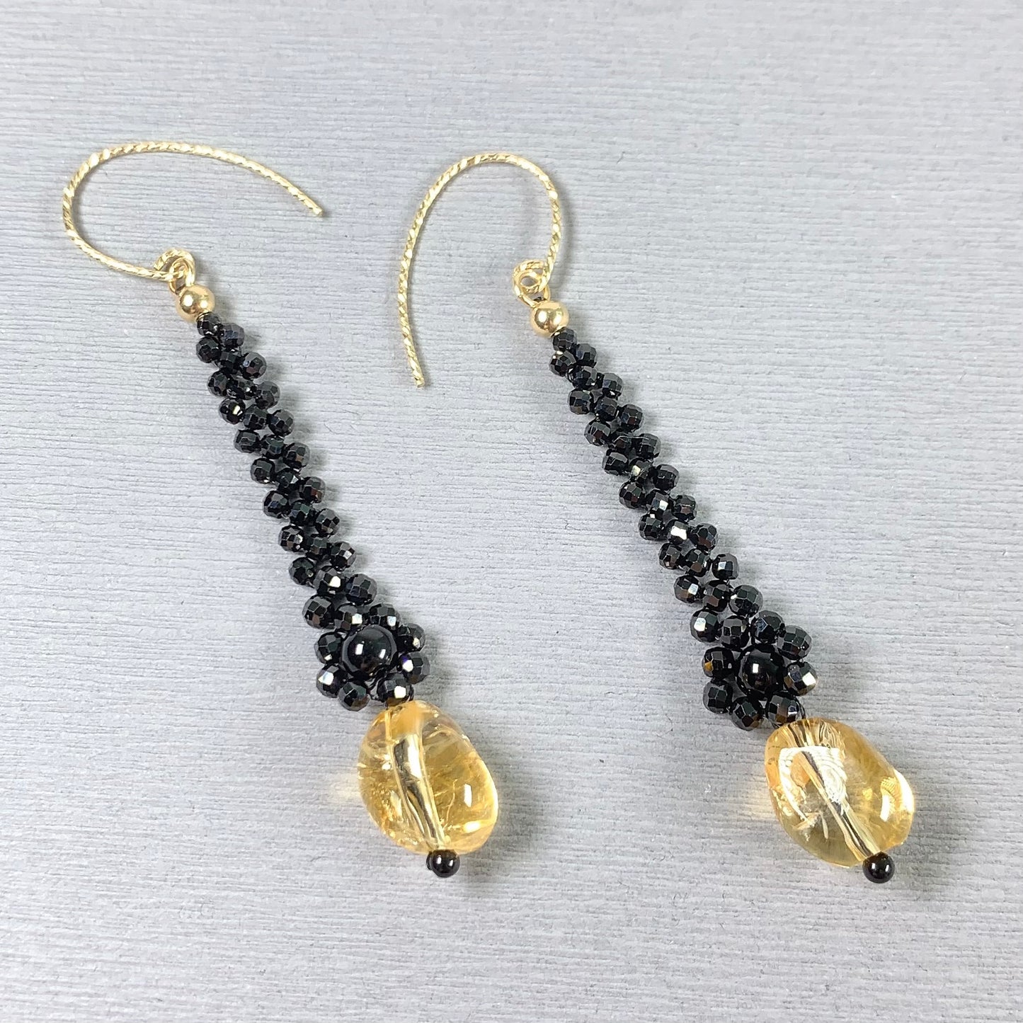 Onyx and Citrine Dangle Long Earrings