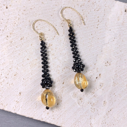 Onyx and Citrine Dangle Long Earrings