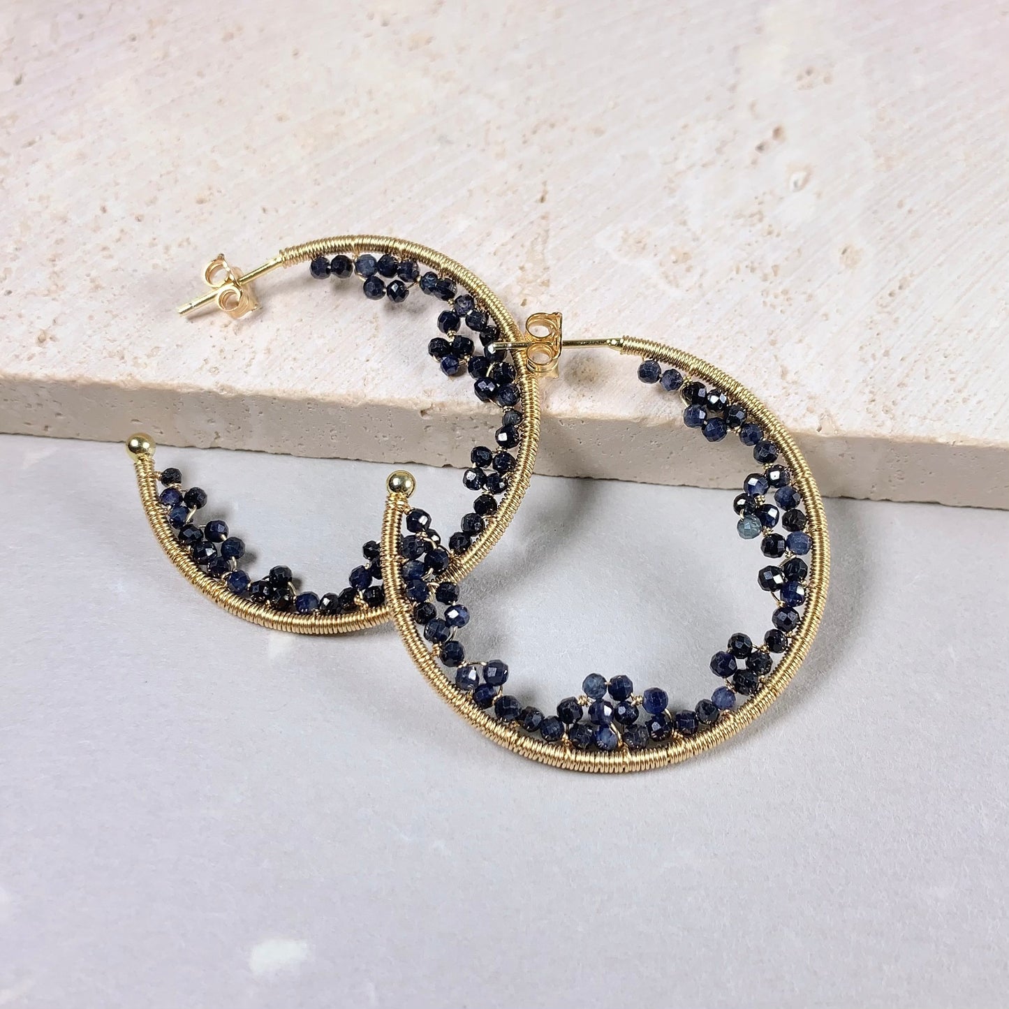 Sapphire Lace Cave Hoop Earrings