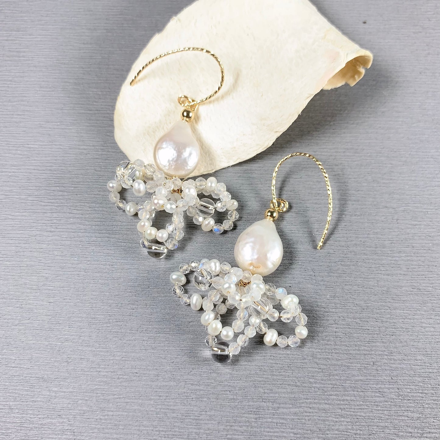 Moonstone and Pearl Dangle Earrings