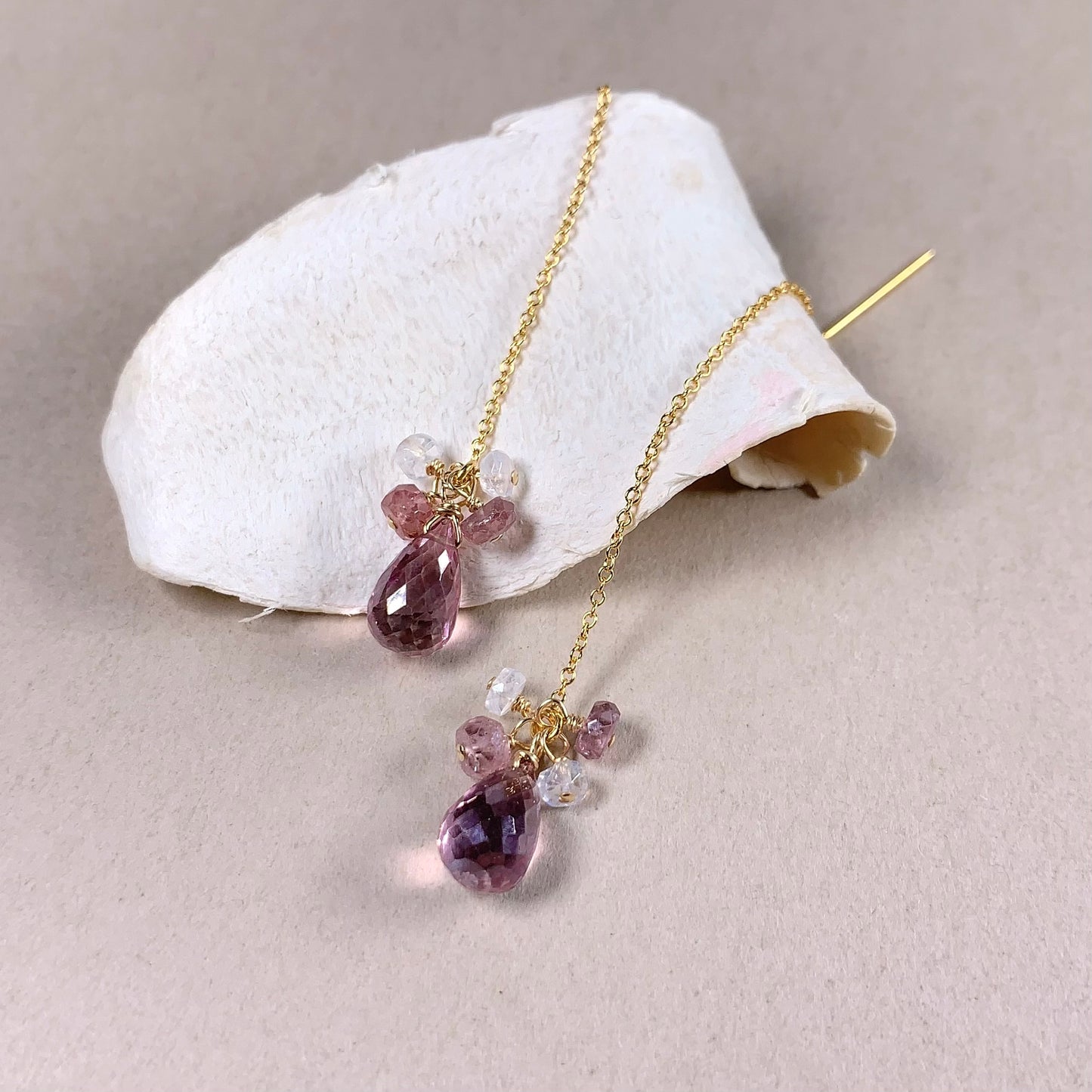 Pink Topaz Chain Earrings