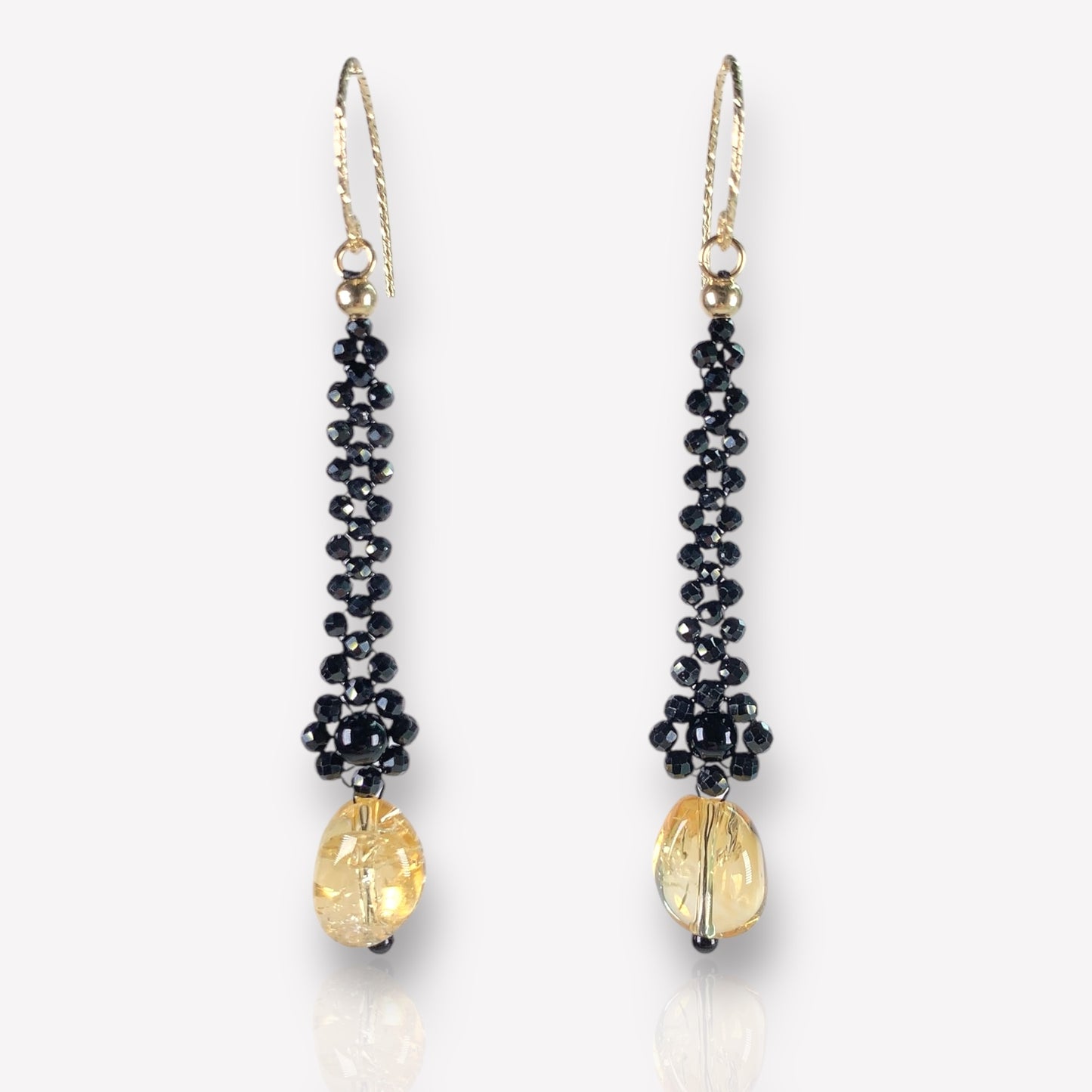 Onyx and Citrine Dangle Long Earrings