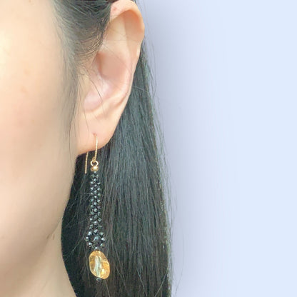 Onyx and Citrine Dangle Long Earrings